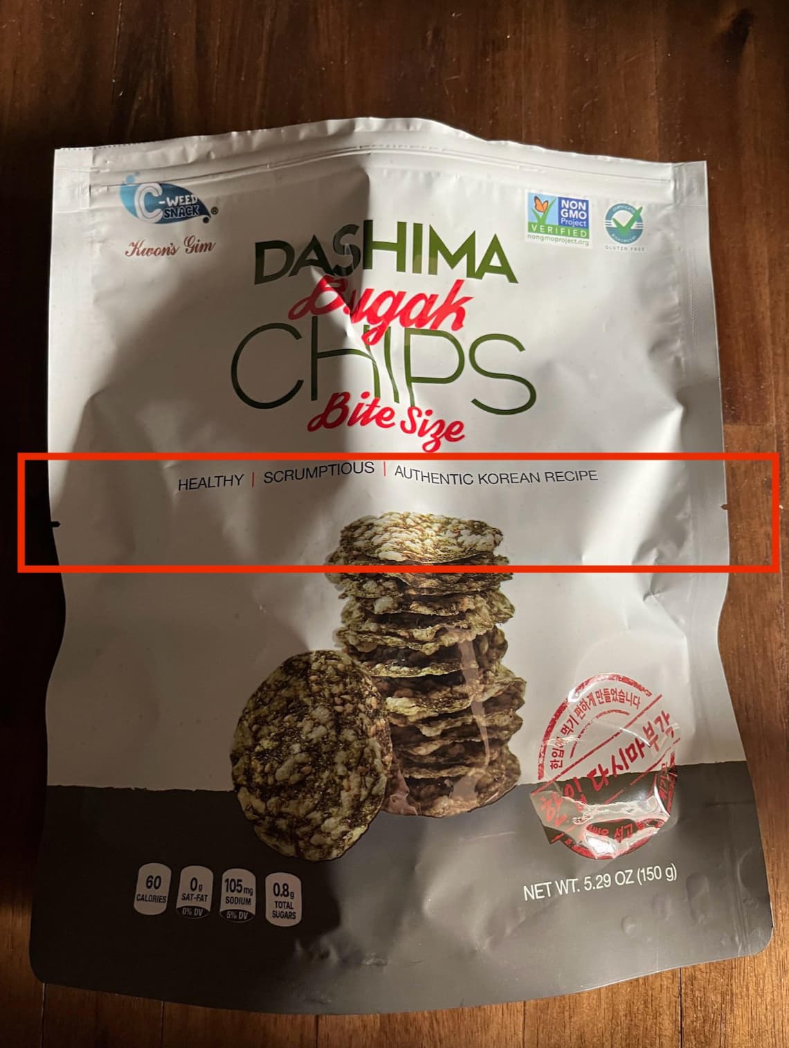 hamburger - Weed Snack Kwon's Gim Dashima gak Non Gmo Project Verified nongmoproject.org Chips Bile Size Healthy Scrumptious Authentic Korean Recipe Gluten Free 60 Calories Op 105mg 0.89 SatFat Sodium Total 0% Dv 5% Dv Sugars Net Wt. 5.29 Oz 150 g